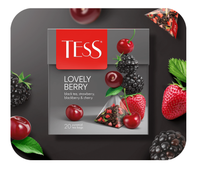 Черный чай с ароматом клубники, ежевики и вишни TESS Lovely Berry в пирамидках 20шт фото