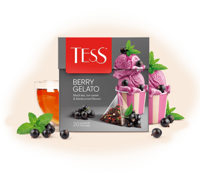 Черный чай с ароматом мороженого с черной смородиной TESS Berry Gelato в пирамидках 20шт фото