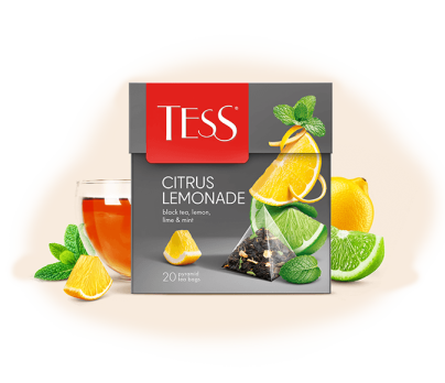 Черный чай с ароматом лимона, лайма и мятой TESS Citrus Lemonade в пирамидках 20шт фото