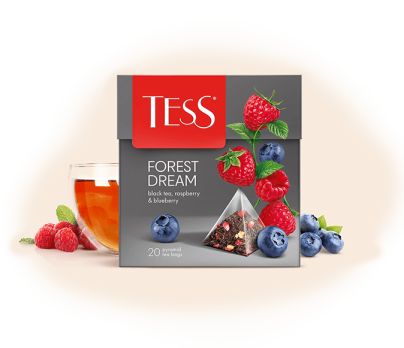 Таңқурай мен қаражидектің хош иісі бар қара шай TESS Forest Dream пирамидаларда 20pcs. фото