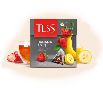 Banan və çiyələklə qara çay  TESS Banana Split piramidalarda 20pcs. photo