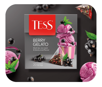 Черный чай с ароматом мороженого с черной смородиной TESS Berry Gelato в пирамидках 20шт фото