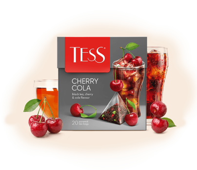 Черный чай с ароматом вишневой колы TESS Cherry Cola  в пирамидках 20шт фото